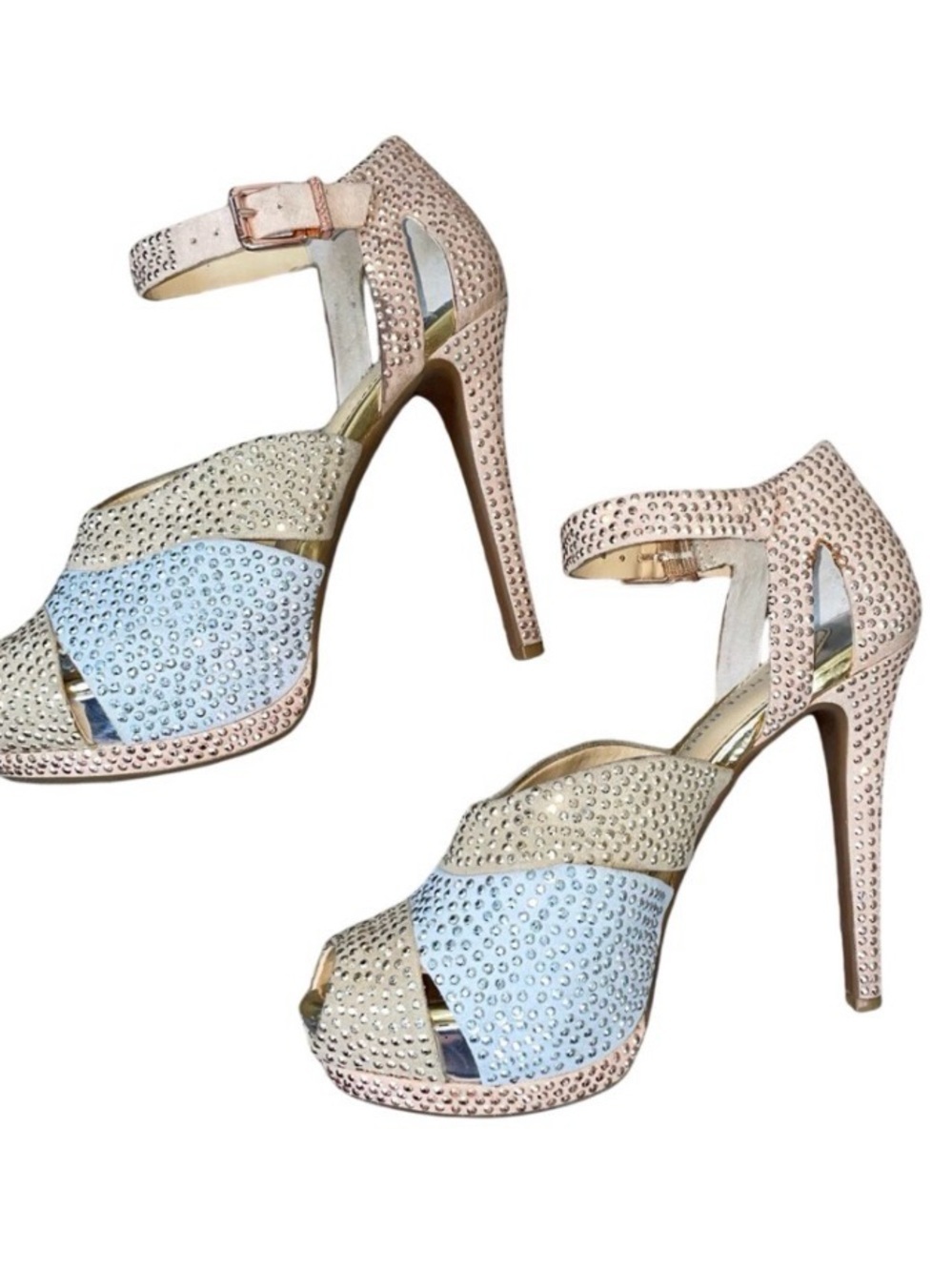 Gianni Bini Peep Toe Studded Open-Toe High Heel platform cream/silver SZ 6